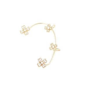Exaggerated golden flower ear cuff with white pearls and vintage metallic finish