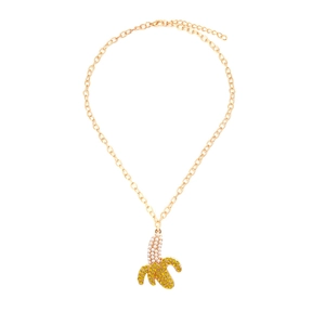 Banana Pendant Necklace Alloy Yellow Rhinestone White Faux Artificial Pearl Cute Fruit Clavicle Chain For Women Fashion Jewelry