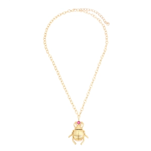 Collier Pendentif Scarabée Vintage Alliage Doré Avec Pierre En Résine Rose Style Égyptien Ancien Pour Femmes