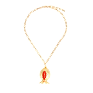 Pomegranate Pendant Necklace Gold Zinc Alloy Red Beads Retro Fruit Shape Fashion Jewelry For Women