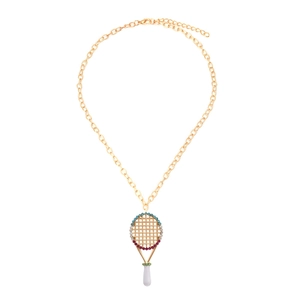 Tennis Racket Pendant Necklace Alloy Colorful Rhinestones Sporty Fashion Jewelry Accessory For Women