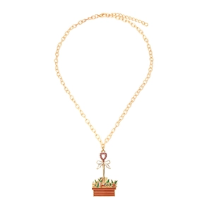 Halskette Mit Blumentopf Anhänger Legierung Emaille Strass Herz Schleife Süßer Blumenschmuck Für Damen Mode Urlaub
