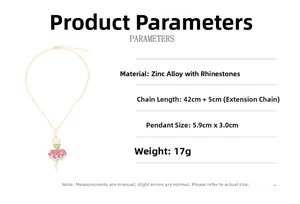 Detail view of gold ballet dancer pendant necklace with crystal sizing and material specs