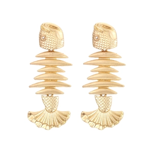 Punk Style Fishbone Dangle Earrings Zinc Alloy Rhinestone Inlaid Eye Retro Gothic Jewelry Ornament For Women