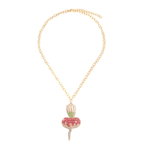 Cute Radish Pendant Necklace Alloy Colorful Rhinestone Full Diamond Vegetable Shape Jewelry For Women Pastoral Style Clavicle Chain