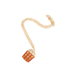 Collana creativa con ciondolo secchiello di popcorn in cristalli colorati e perle su catena oro