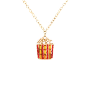 Collana con ciondolo a secchiello di popcorn dorato con cristalli colorati e perle