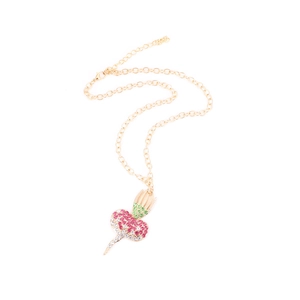 Gold-plated carrot pendant necklace with colorful pink and green rhinestones