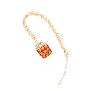 Collana dorata creativa con ciondolo a secchiello di popcorn, cristalli e perle