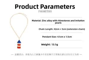 Size guide for alloy necklace with pearl pendant and rhinestone geometric charm