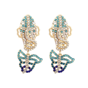 Eleganti orecchini a farfalla pendenti con strass colorati scintillanti in finitura oro