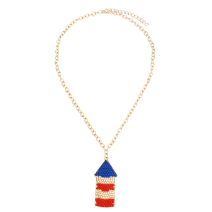 Alloy Imitation Artificial Pearl Rhinestone Necklace Rocket Lighthouse Pendant Red White Blue Patriotic Geometric Jewelry For Women