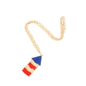 Golden alloy necklace with red white and blue pearl rocket pendant in geometric style