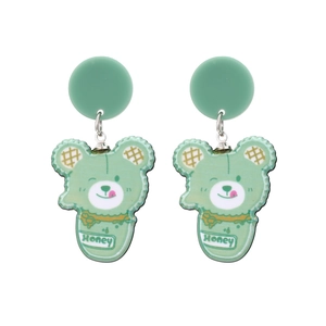 Boucles d'Oreilles Pendantes Ours Dessin Animé Vert Menthe Résine Acrylique Imprimé Honey Bijoux Fantaisie Pour Femmes Filles