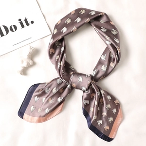 Women Elegant Satin Square Scarf Vintage Horse Head Print Neckerchief Professional Satin Like Bandana Contrast Border