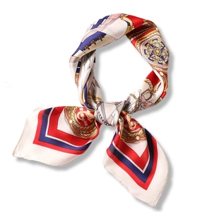 French vintage silk square scarf with nautical anchor and compass print in red and navy