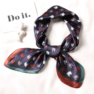 Elegant navy silk square scarf with horse print and contrast borders for women