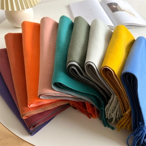 Thick solid color cashmere-feel winter scarf with fringe in a colorful palette
