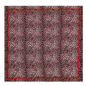 Foulard en soie léopard pour femme, carré en satin de 90cm avec bordure rouge vif