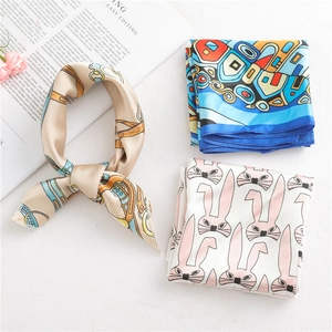Chic silk square scarf with vintage chain patterns and abstract prints for women