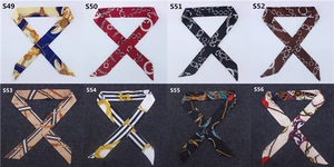 Detailed collection of narrow silk scarves with vintage equestrian and nautical prints