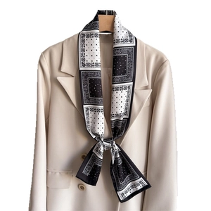 Écharpe étroite en soie à motif cachemire vintage sur un col de costume beige