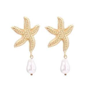 Boucles Oreilles Étoile Mer Künstliche Perle Alliage Plaqué Or Baroque Étoile Mer Pendantes Pour Femmes Vacances Plage Style Vintage