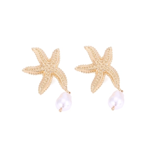 Boucles d'oreilles étoile de mer dorées avec perles baroques pour style plage