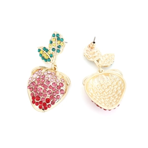 Sparkling strawberry drop earrings with colorful crystals and gold-plated finish for women
