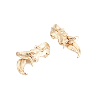 Vintage gold leaf drop earrings with crystal accents and detailed metal textures