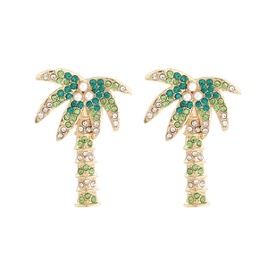 Orecchini Palma Albero Di Cocco Oro Lega Strass Colorati Perla Artificial Sintetica Tropicale Boho Vacanze Gioielli Donna