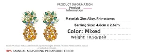 Detail view of colorful pineapple crystal earrings with zinc alloy dimensions and weight