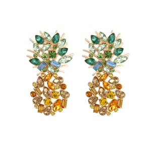 Pineapple Shape Drop Earrings Alloy Colorful Rhinestone Crystal Summer Tropical Fruit Fashion Jewelry For Women