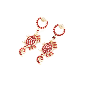 Boucles d'oreilles crabe dorées avec strass rouges et perles pour vacances à la plage