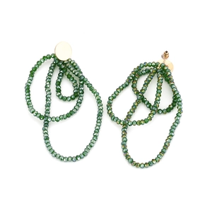 Bohemian oversized long drop earrings with green faceted crystal beads and gold metal hooks