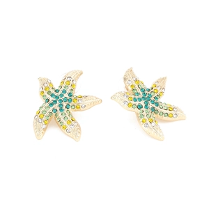 Orecchini a perno a forma di stella marina con strass colorati su lega dorata