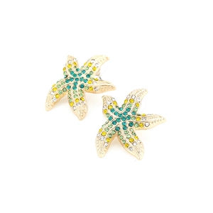 Orecchini a stella marina con strass colorati in lega dorata per vacanze al mare