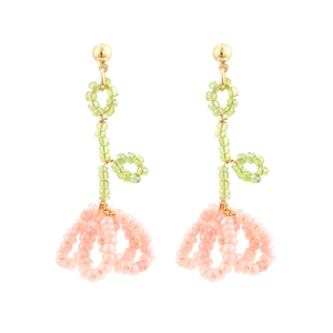 Handmade Seed Bead Flower Drop Earrings Fresh Sweet Tulip Floral Woven Dangle Jewelry For Women Girls