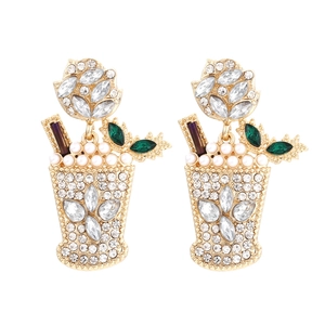 Chic cocktail glass earrings with sparkling rhinestones, pearls, and colorful gemstones