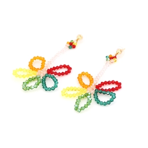 Handmade long beaded floral earrings with colorful glass crystal petals and gold studs