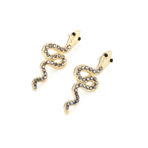 Boucles d'oreilles serpent vintage dorées avec cristaux gris foncés au design créatif