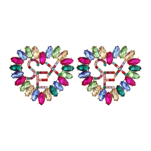 Exaggerated Heart Drop Earrings Multicolor Rhinestone Baroque Retro Alloy Statement Jewelry For Women
