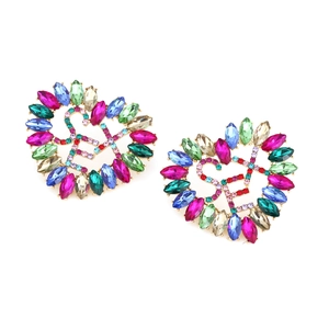 Baroque heart earrings with colorful marquise crystals and golden alloy base