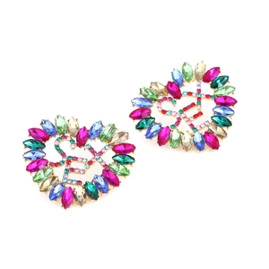 Retro baroque heart earrings with colorful rhinestones on a gold base for women