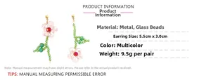 Detail showing dimensions of 5.5x3.0cm for handcrafted asymmetric crystal flower earrings