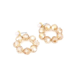 Handmade amber beaded hoop earrings with vintage crystal beads and pearl accents