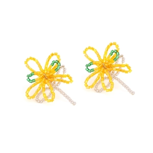 Handmade beaded flower drop earrings with vibrant yellow and green petals for bohemian style