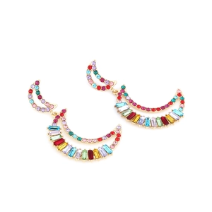Colorful moon drop earrings with sparkling rhinestones in gold alloy for women