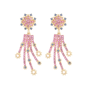 Star Flower Tassel Dangle Earrings Alloy Rhinestone Imitation Artificial Pearl Vintage Elegant Jewelry For Women