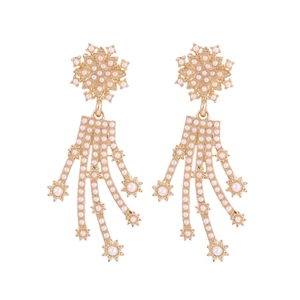 Elegant gold flower earrings with hanging pearls and star studs for women